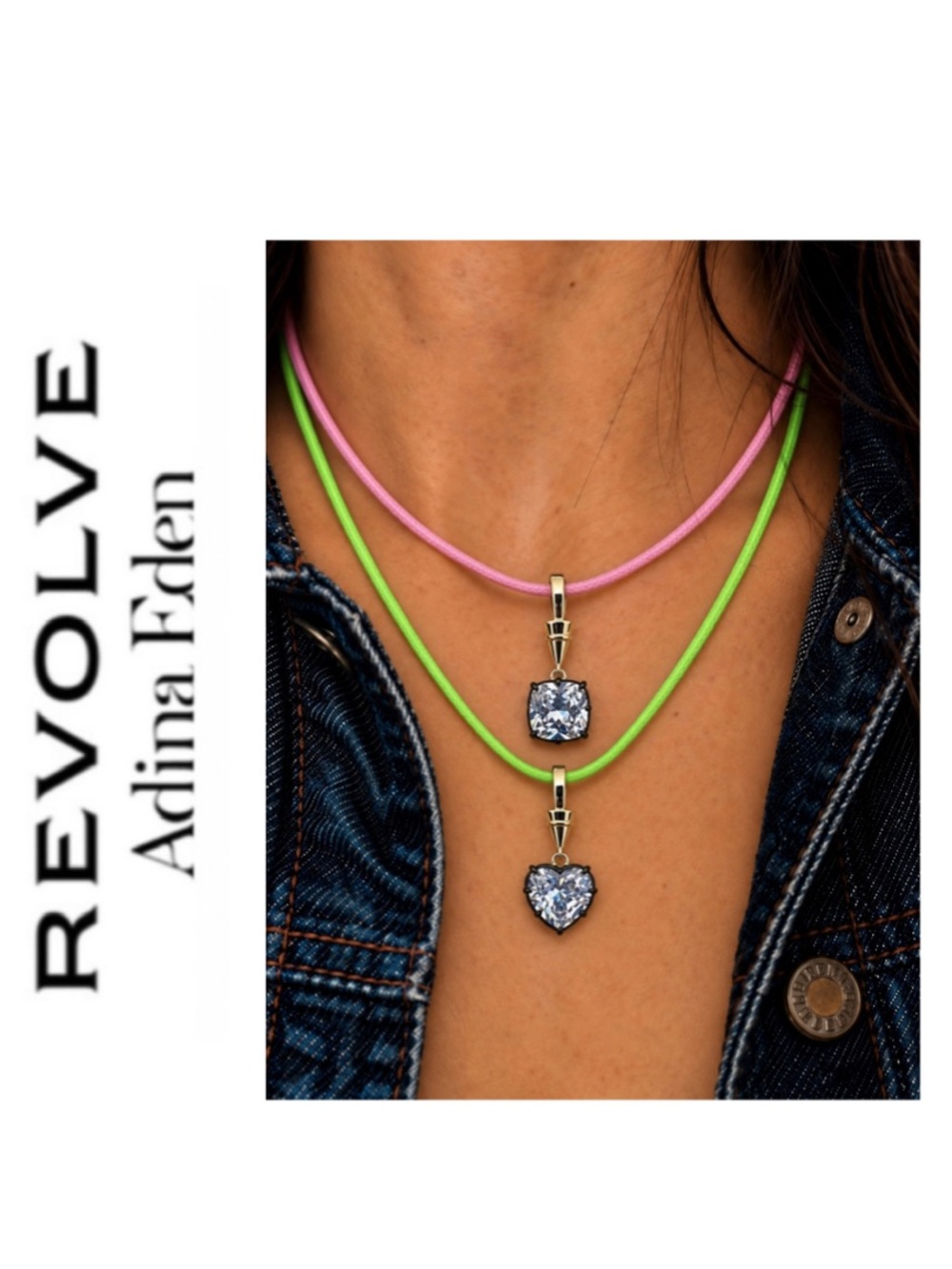 Revolve x Adina Eden (2) Faux Leather Cord Necklaces with (2) CZ Pendants
